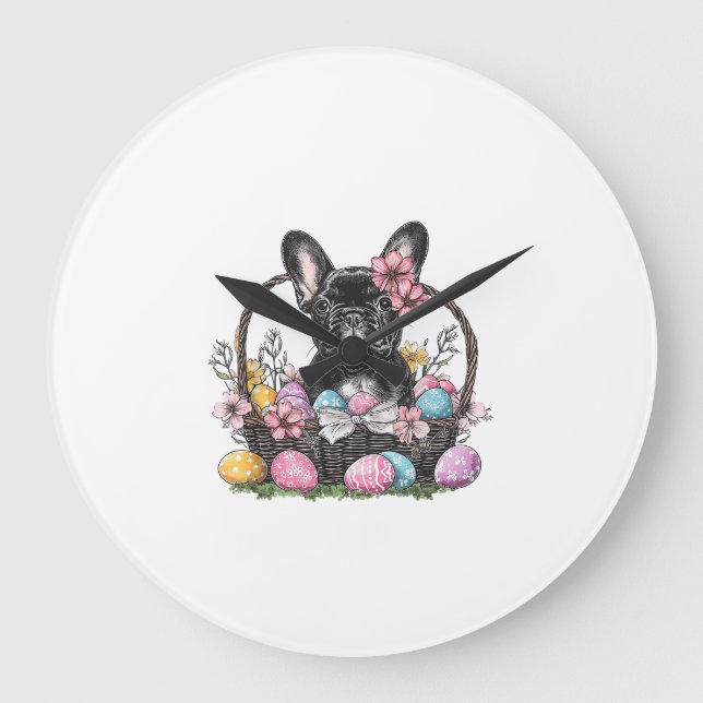 Frenchie Dog Easter Frenchie Dog Eggs Artwork T-Sh Large Clock (Front)