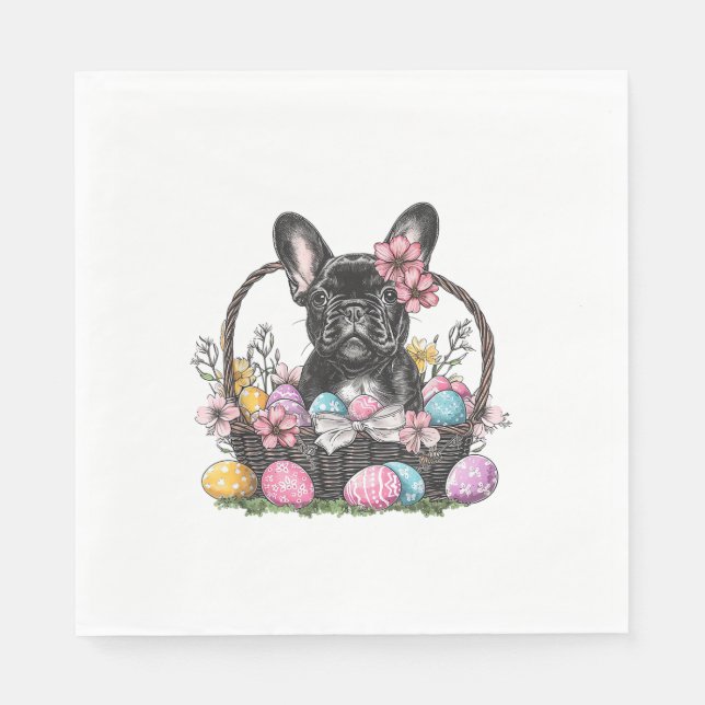 Frenchie Dog Easter Frenchie Dog Eggs Artwork T-Sh Napkin (Front)