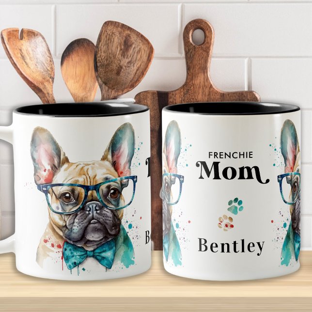 Frenchie Dog MOM Personalised Retro French Bulldog Two-Tone Coffee Mug (Creator Uploaded)