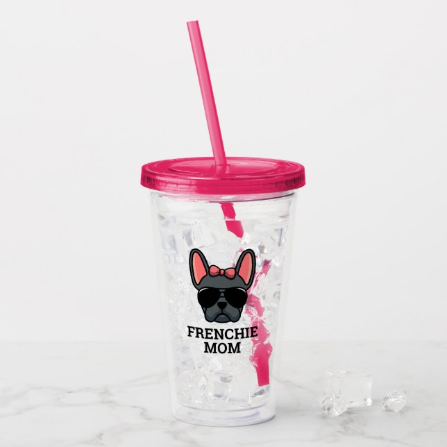 Frenchie Dog Mum Blue French Bulldog Acrylic Tumbler (Front Ice)