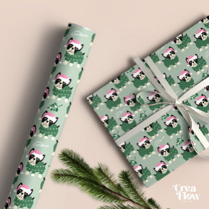 Frenchie Dog Pale Green Christmas  Wrapping Paper