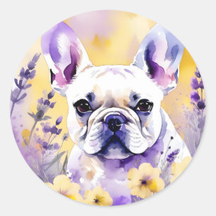 Frenchie Dog Portrait With Wildflowers Classic Round Sticker