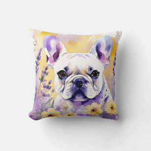 Frenchie Dog Portrait With Wildflowers Cushion