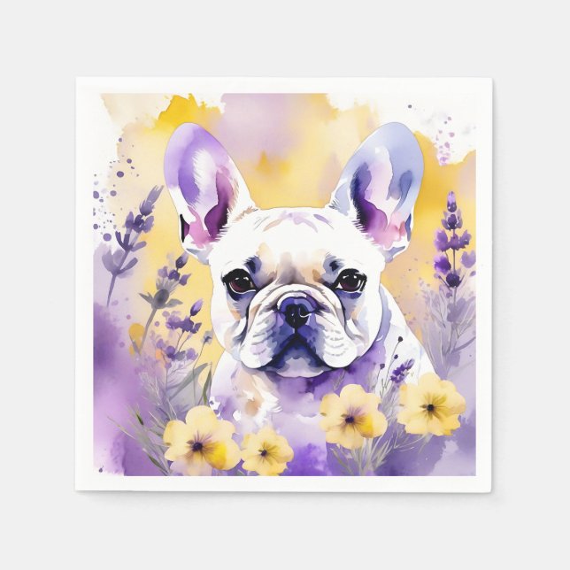 Frenchie Dog Portrait With Wildflowers Napkin (Front)