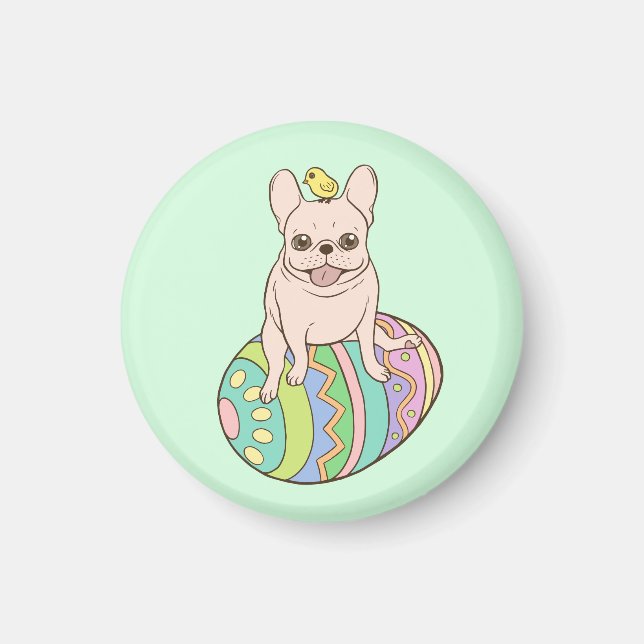 Frenchie & Easter Chick on Colourful Easter Egg Magnet (Front)