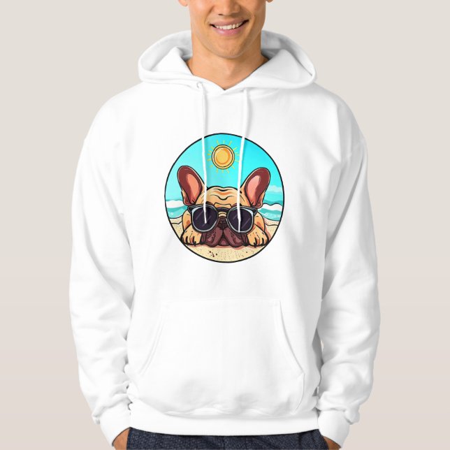 Frenchie Enjoying Beach Hoodie (Front)