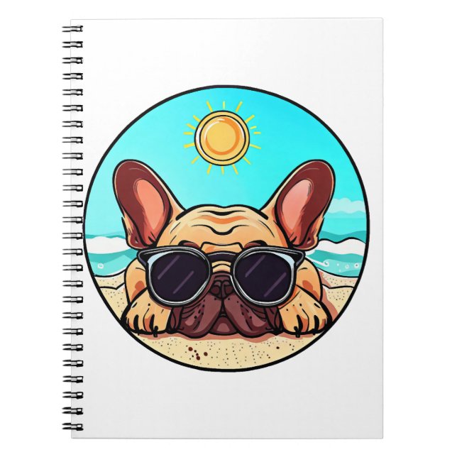 Frenchie Enjoying Beach Notebook (Front)