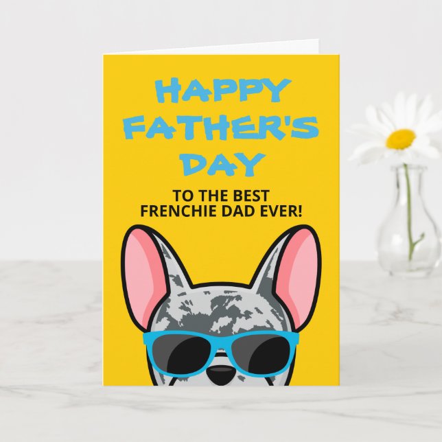 Frenchie Father's Day Blue Merle French Bulldog Card (Small Plant)