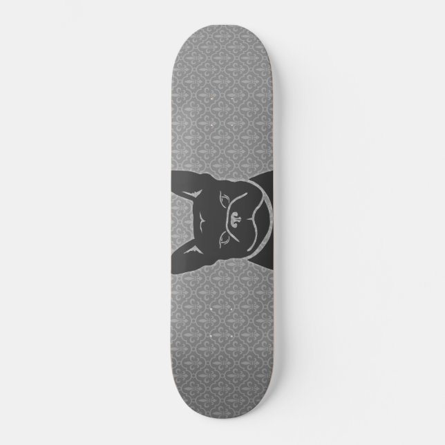 FRENCHIE FLEUR DE LIS Charcoal Grey Skateboard (Front)