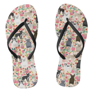 Frenchie Floral Shoes - french bulldog sneakers Thongs