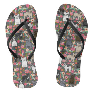 Frenchie Floral Shoes - french bulldog sneakers Thongs
