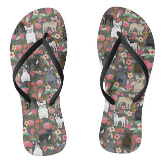 Frenchie Floral Shoes - french bulldog sneakers Thongs