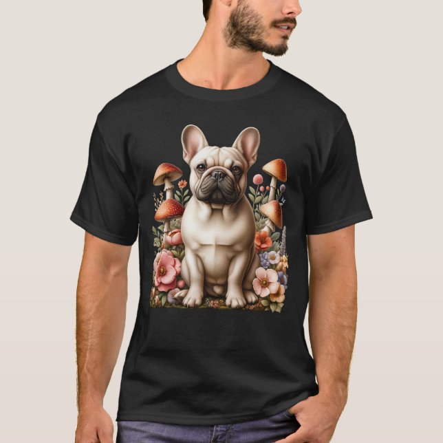 Frenchie French Bulldog  Aesthetic Mushroom T-Shirt (Front)