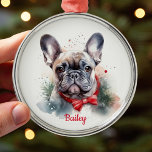 Frenchie French Bulldog Christmas Ornament<br><div class="desc">Cute French Bulldog Christmas ornament for your Frenchie! Original watercolor art by Nicole. Personalise with a custom name.</div>