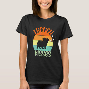 Frenchie French Bulldog Kisses Vintage Retro Sunse T-Shirt
