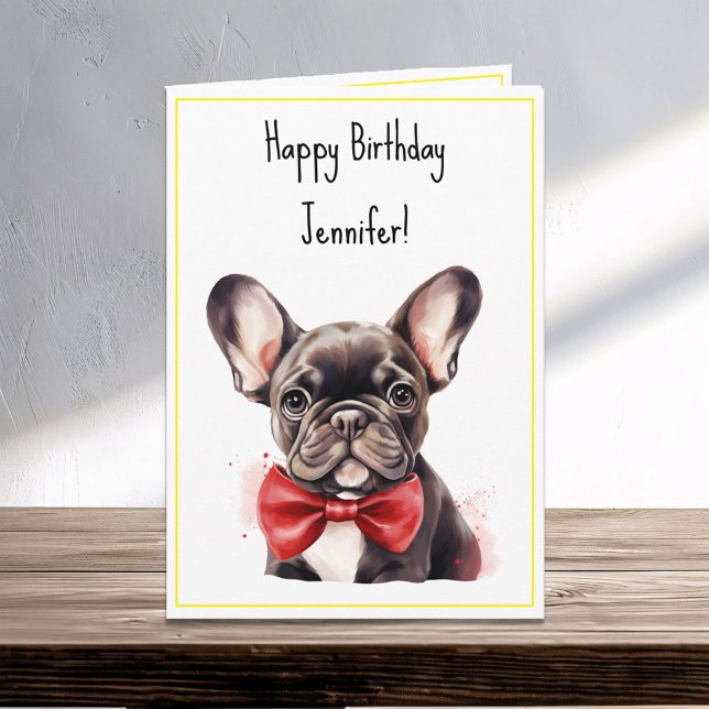 Frenchie French Bulldog Puppy Dog Birthday Name Card (Creator Uploaded)