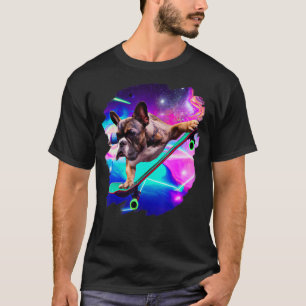 Frenchie French Bulldog Skateboarding Space Retro T-Shirt