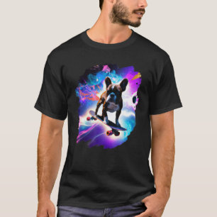 Frenchie French Bulldog Skateboarding Space Retro T-Shirt