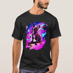 Frenchie French Bulldog Skateboarding Space Retro T-Shirt