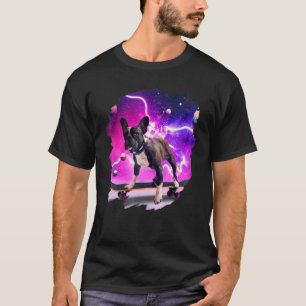 Frenchie French Bulldog Skateboarding Space Retro T-Shirt