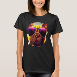 Frenchie French Bulldog Sunglasses Dog Sunset Vint T-Shirt