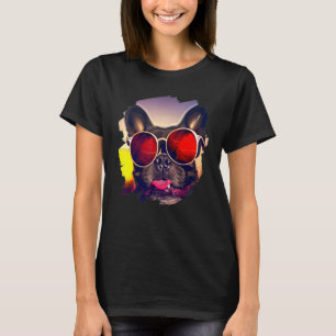 Frenchie French Bulldog Sunglasses Dog Sunset Vint T-Shirt