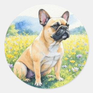 Frenchie French Bulldog Watercolor Classic Round Sticker