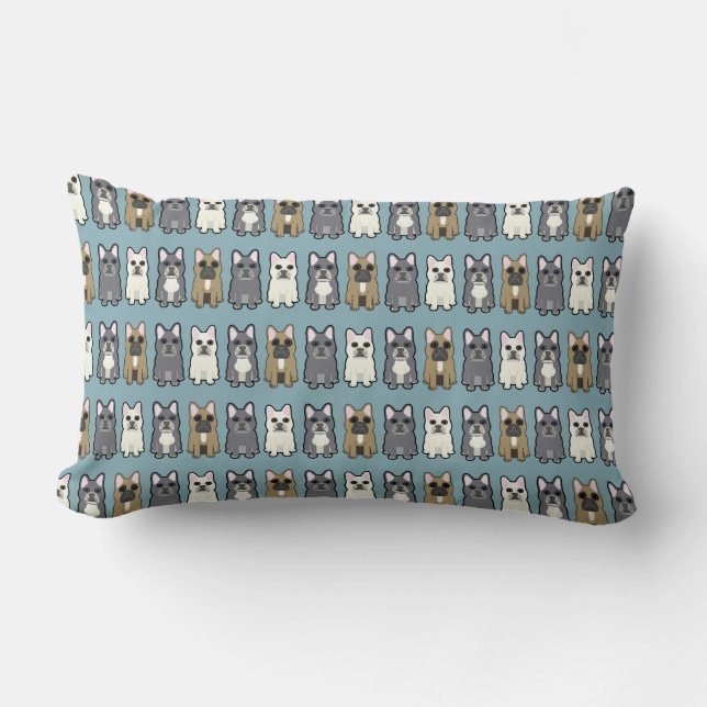 Frenchie friends, Dusty blue Lumbar Cushion (Front)