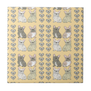 Frenchie friends hearts ceramic tile
