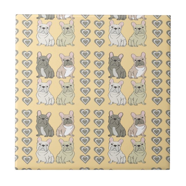 Frenchie friends hearts ceramic tile (Front)