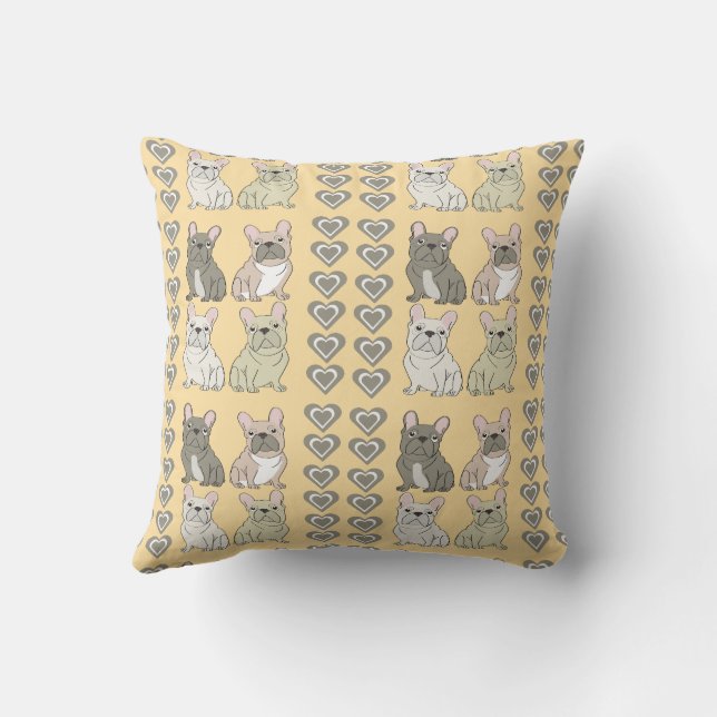 Frenchie friends hearts cushion (Back)