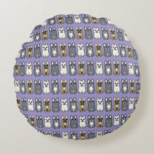 Frenchie friends, purple round cushion