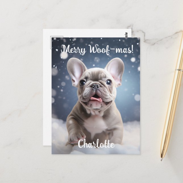Frenchie Frosty Bliss Customisable  Postcard (Front/Back In Situ)