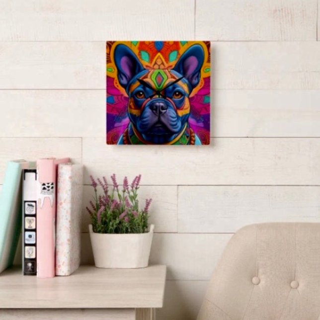 Frenchie Fun Birthday Fantasy Square Wall Clock (Creator Uploaded)