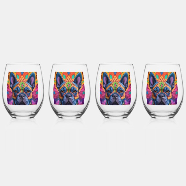 Frenchie Fun Birthday Fantasy    Stemless Wine Glass (Front)