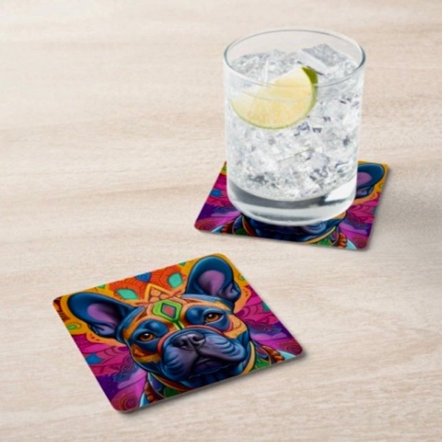 Frenchie Fun  Square Paper Coaster (Creator Uploaded)