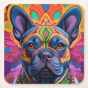 Frenchie Fun Square Paper Coaster