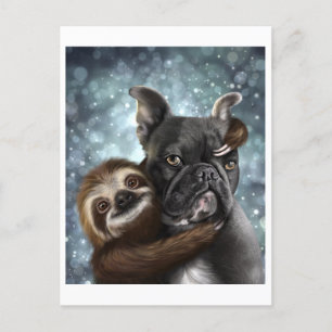 Frenchie getting a Sloth hug! Postcard