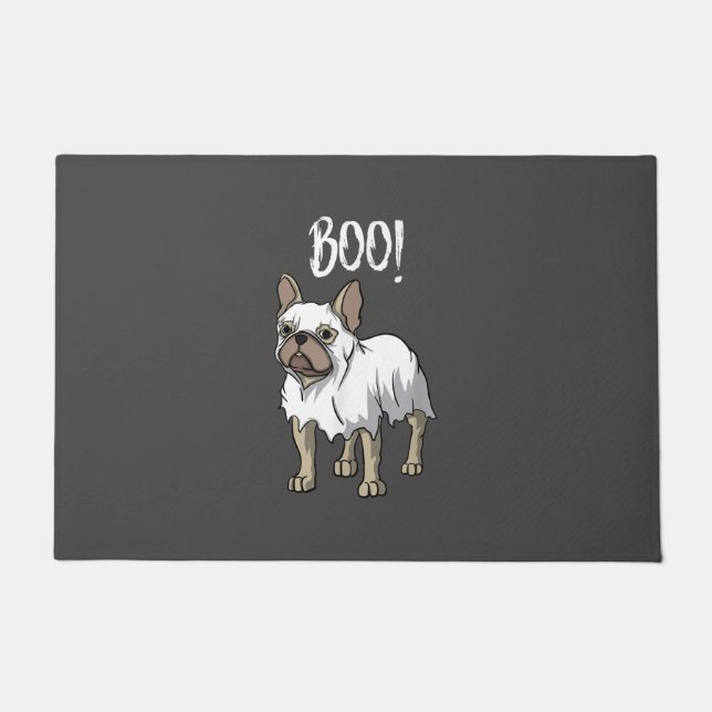 Frenchie Ghost Costume Funny Bulldog Halloween Doormat (Front)