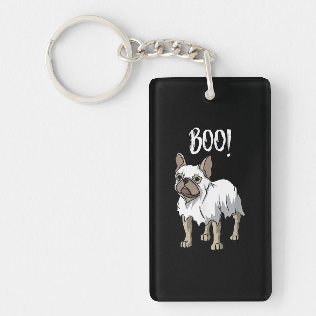 Frenchie Ghost Costume Funny Bulldog Halloween Key Ring (Front)