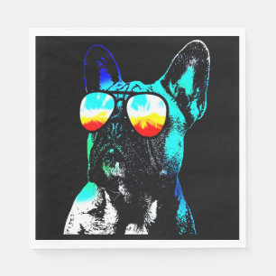 Frenchie Gift Cool French Bulldog Wearing Glass Napkin