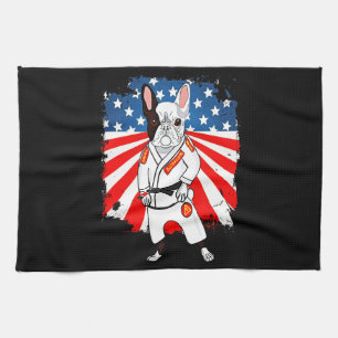Frenchie Gift   Cute French Bulldog USA Flag Tea Towel