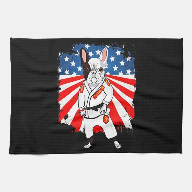 Frenchie Gift | Cute French Bulldog USA Flag Tea Towel (Horizontal)
