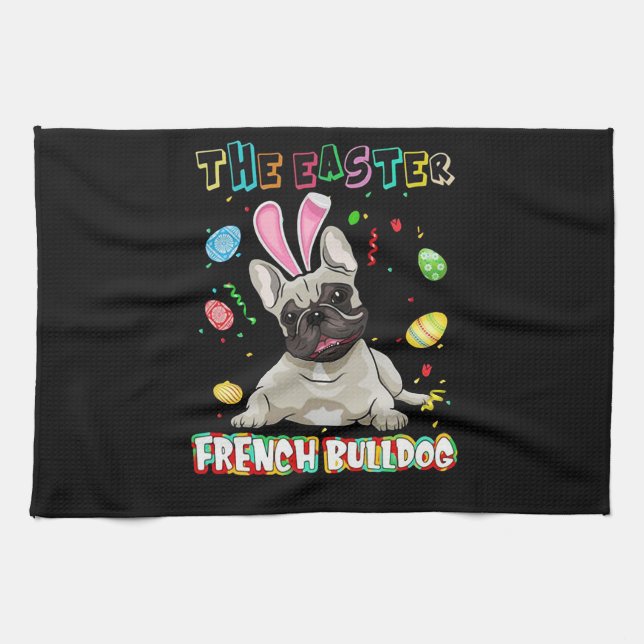 Frenchie Gift | The Easter French Bulldog Bunny Tea Towel (Horizontal)
