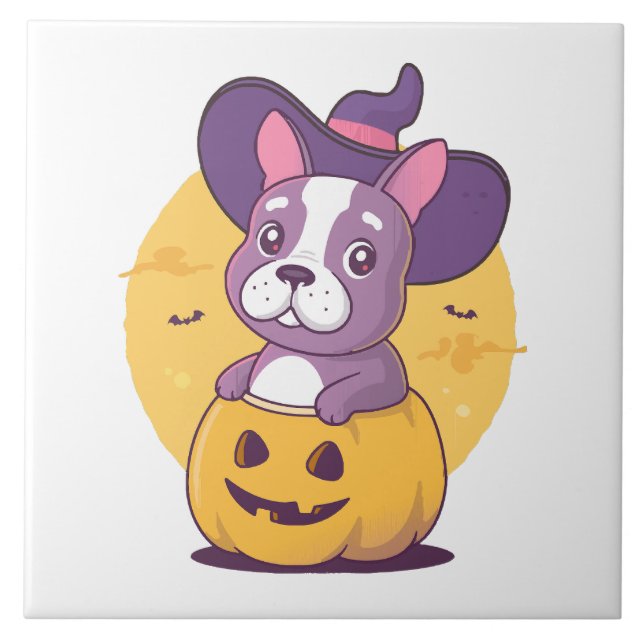 Frenchie Halloween Ceramic Tile (Front)