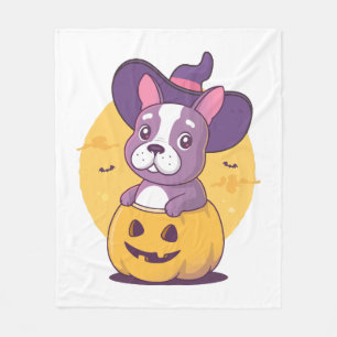 Frenchie Halloween Fleece Blanket