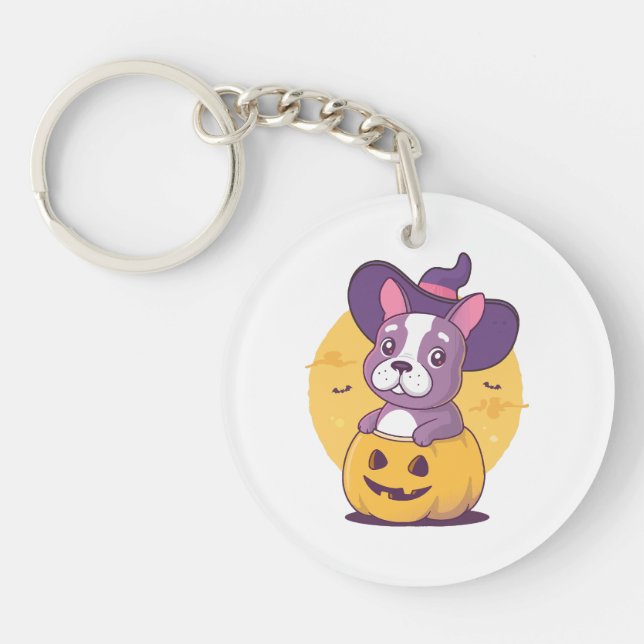 Frenchie Halloween Key Ring (Front)
