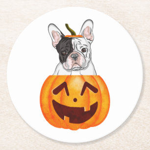 Frenchie Halloween Round Paper Coaster