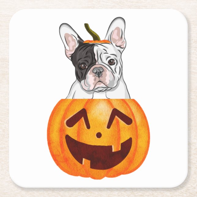 Frenchie Halloween  Square Paper Coaster (Front)