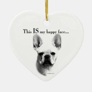 Frenchie Happy Face Ceramic Ornament